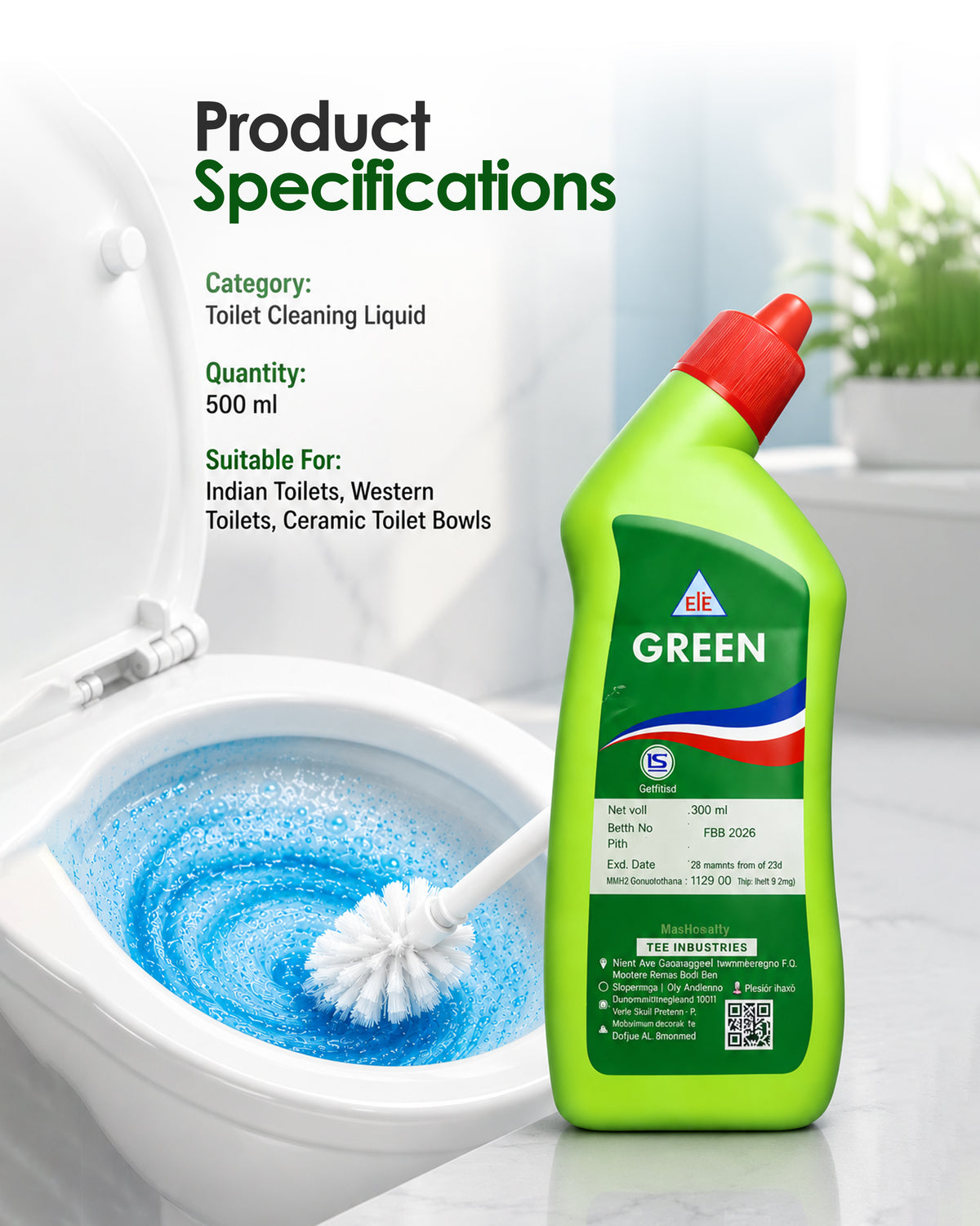 GREEN Toilet Bowl Cleaner 500ml | Deep Clean. Fresh Smell. Hygienic Toilet Every Day.